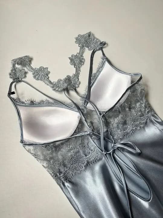 Grey Luxury 6-Piece Silk Nightwear Set with Long Slit