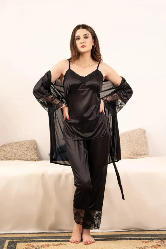 Lace-Trimmed 3 Piece Nightwear Set